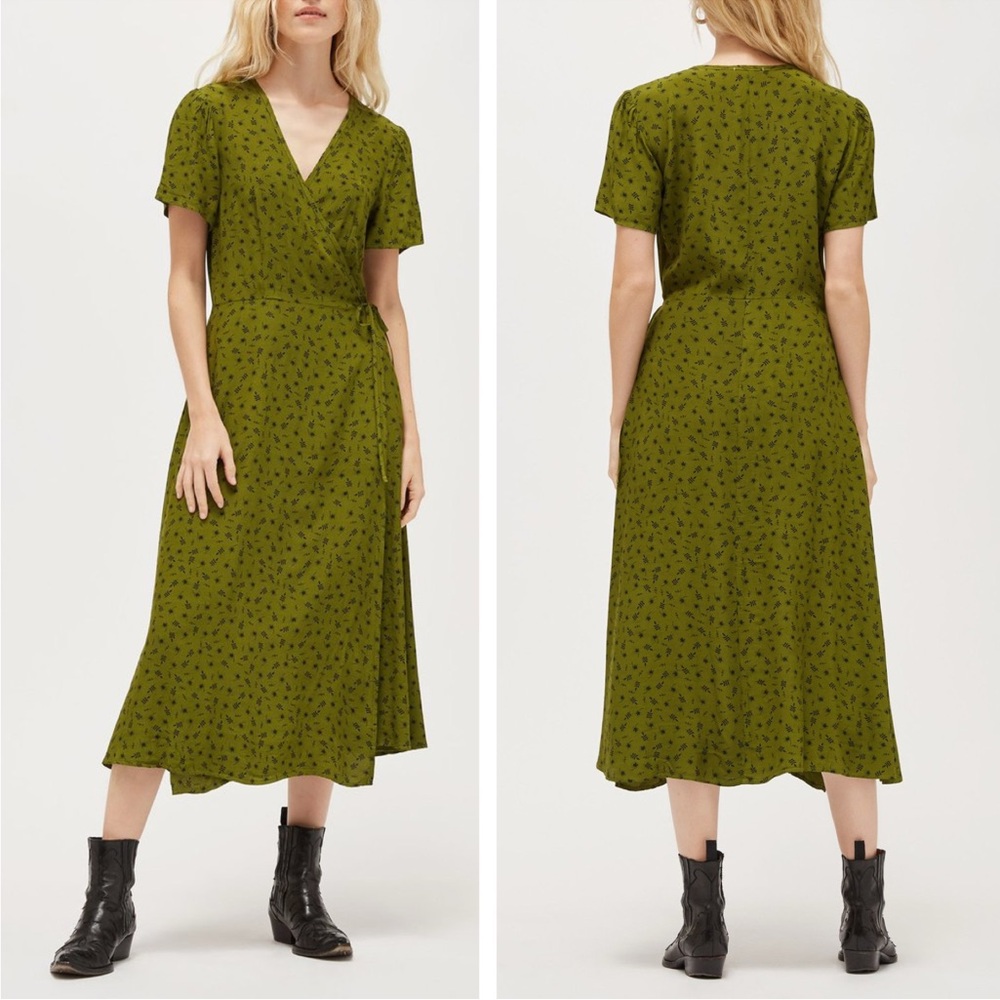 LACAUSA Georgette Tallulah Dress in Moss Green